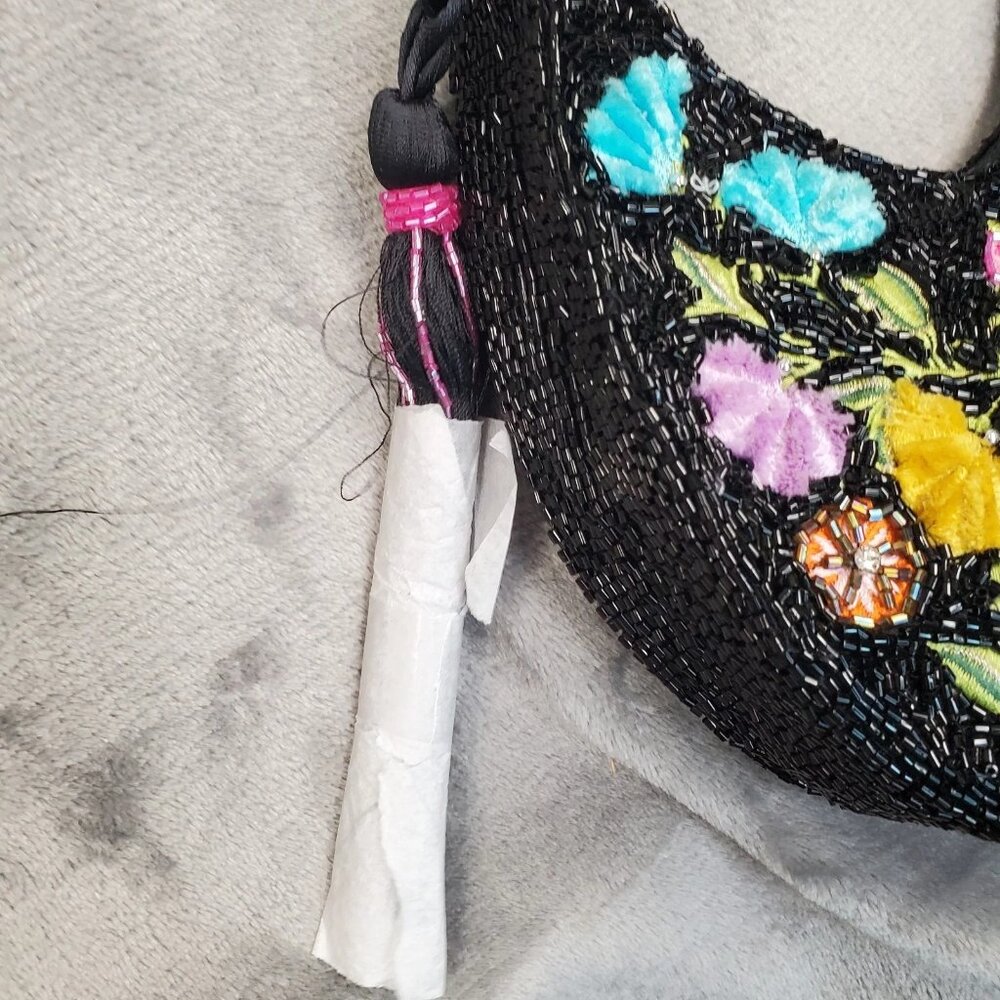 Made In India Floral Beaded Embellished Shoulder Bag Black Multi NWT Viral Boho - Picture 4 of 16